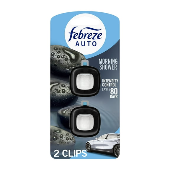Febreze AUTO Car Air Freshener, Odor-Fighting Car Vent Clip, Morning Shower, 2 Count