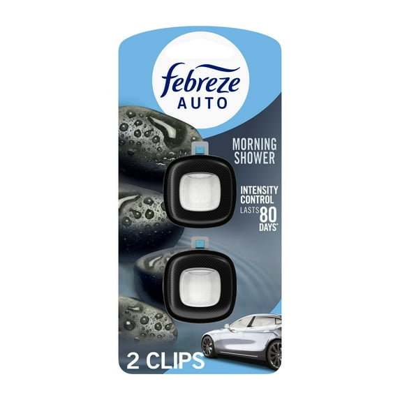 Febreze AUTO Car Air Freshener, Odor-Fighting Car Vent Clip, Morning Shower, 2 Count