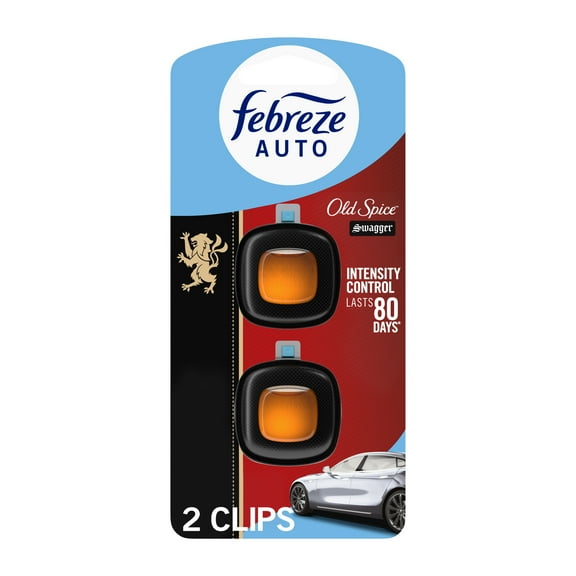 Febreze AUTO Car Air Freshener, Odor-Fighting Car Vent Clip, Old Spice Swagger, 2 Count