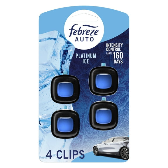 Febreze AUTO Car Air Freshener, Odor-Fighting Car Vent Clip, Platinum Ice, 4 Count