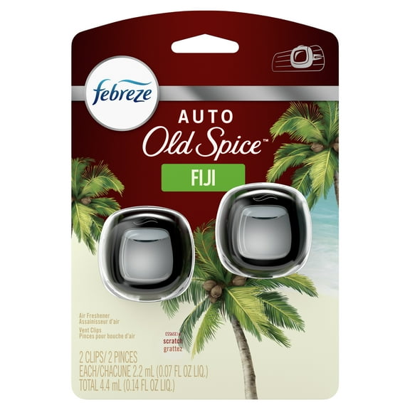 Febreze AUTO Odor-Eliminating Car Freshener Vent Clip Old Spice Fiji, .07 oz. Car Vent Clip, Pack of 2