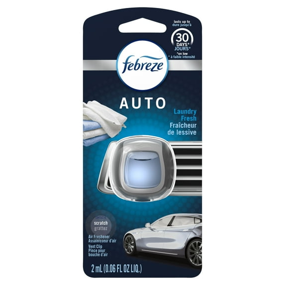 Febreze Auto Odor-Eliminating Car Freshener Vent Clip, Laundry Fresh, 06 oz