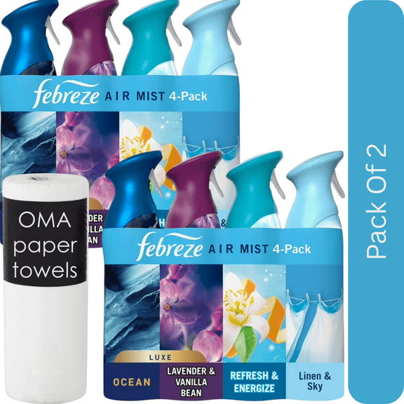 Febreze Air Effects Air Freshener Spray Mixed Scent (4 ct., 35.2 oz.)-2pk, With Paper Towel By OMA