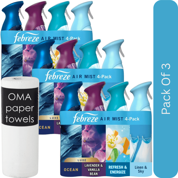 Febreze Air Effects Air Freshener Spray Mixed Scent (4 ct., 35.2 oz.)-3pk, With Paper Towel By OMA