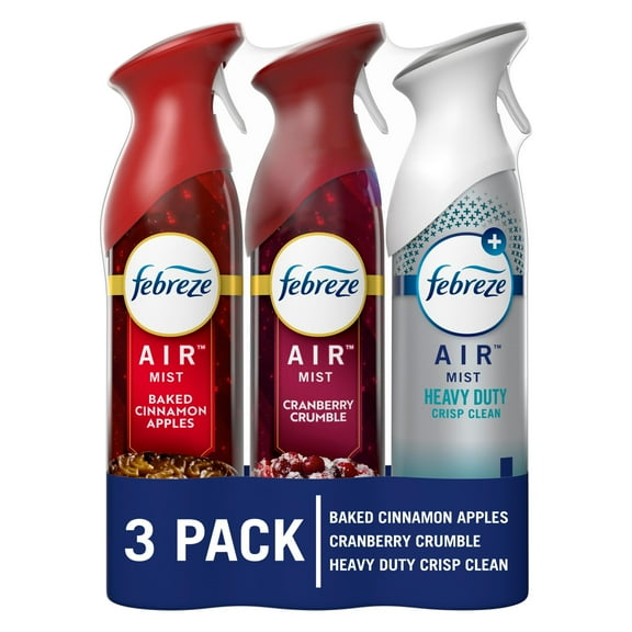 Febreze Air Effects Odor-Fighting Air Freshener Apple Cider, Cranberry Tart, Heavy Duty Crisp Clean, 8.8 oz. Aerosol Can, Pack of 3