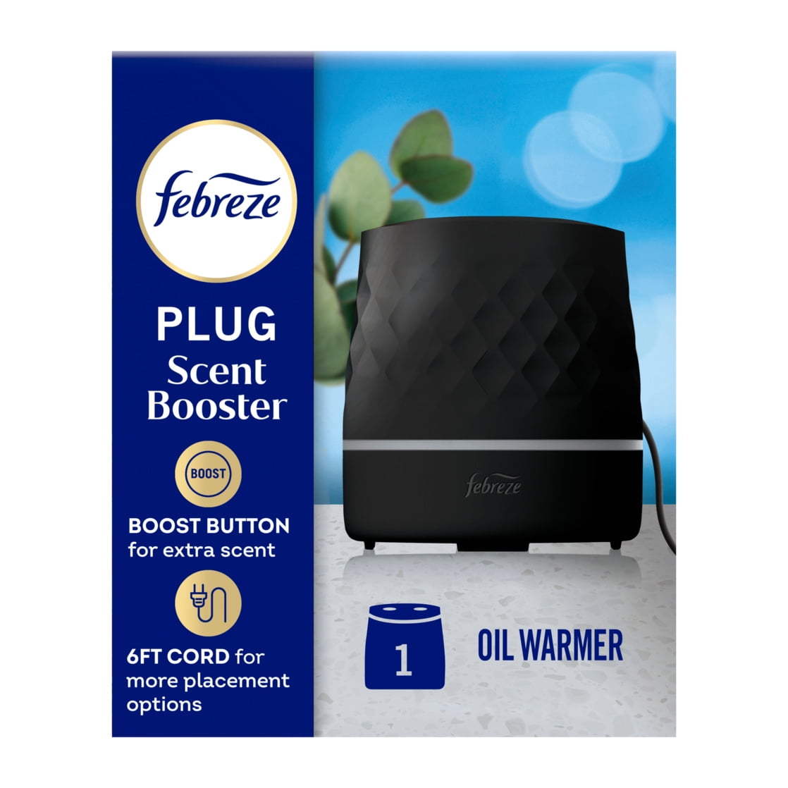 Febreze PLUG Scent Booster Continuous Scent Device Oil Diffuser, Black, Compatible with Febreze Air Freshener Plug In Refills