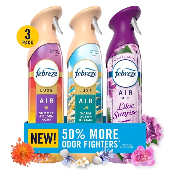 Febreze Air Freshener, Lilac, Warm Ocean Breeze, Summer Golden Hour, 8.1oz, 3 Count