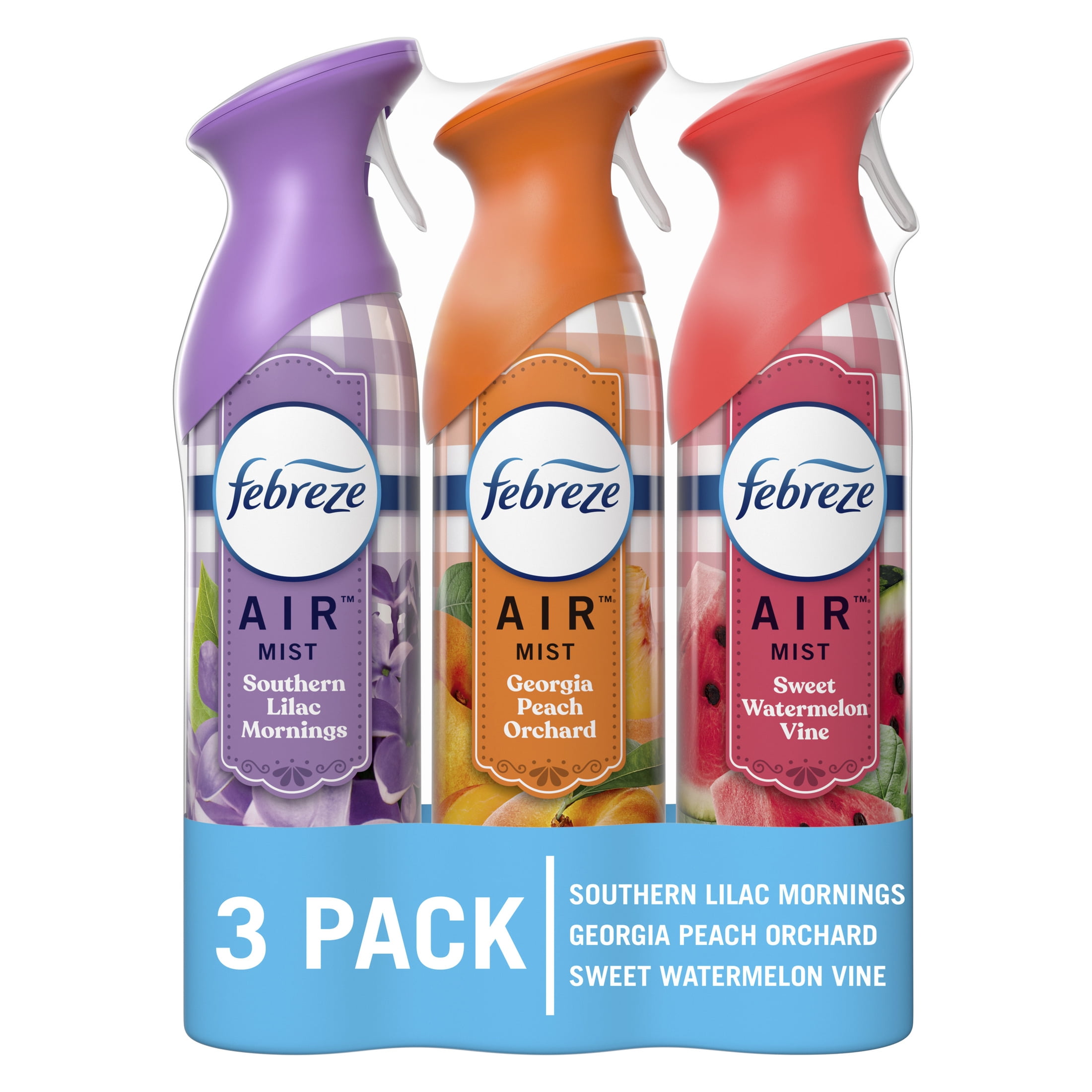 Walmart Deals of Febreze Aerosol Air Freshener, Mixed Scent Pack of 3, 8.8 Oz. - Southern Lilac, Georgia Peach, Sweet Watermelon