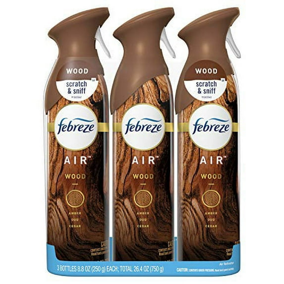 Febreze Air Freshener Spray, Wood, Odor Eliminator, 3 Count