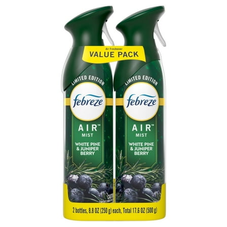 Febreze Air Mist, Odor-Fighting Air Freshener, White Pine & Juniper Berry, 8.8 oz. Aerosol, (2 pack of 2 bottles)