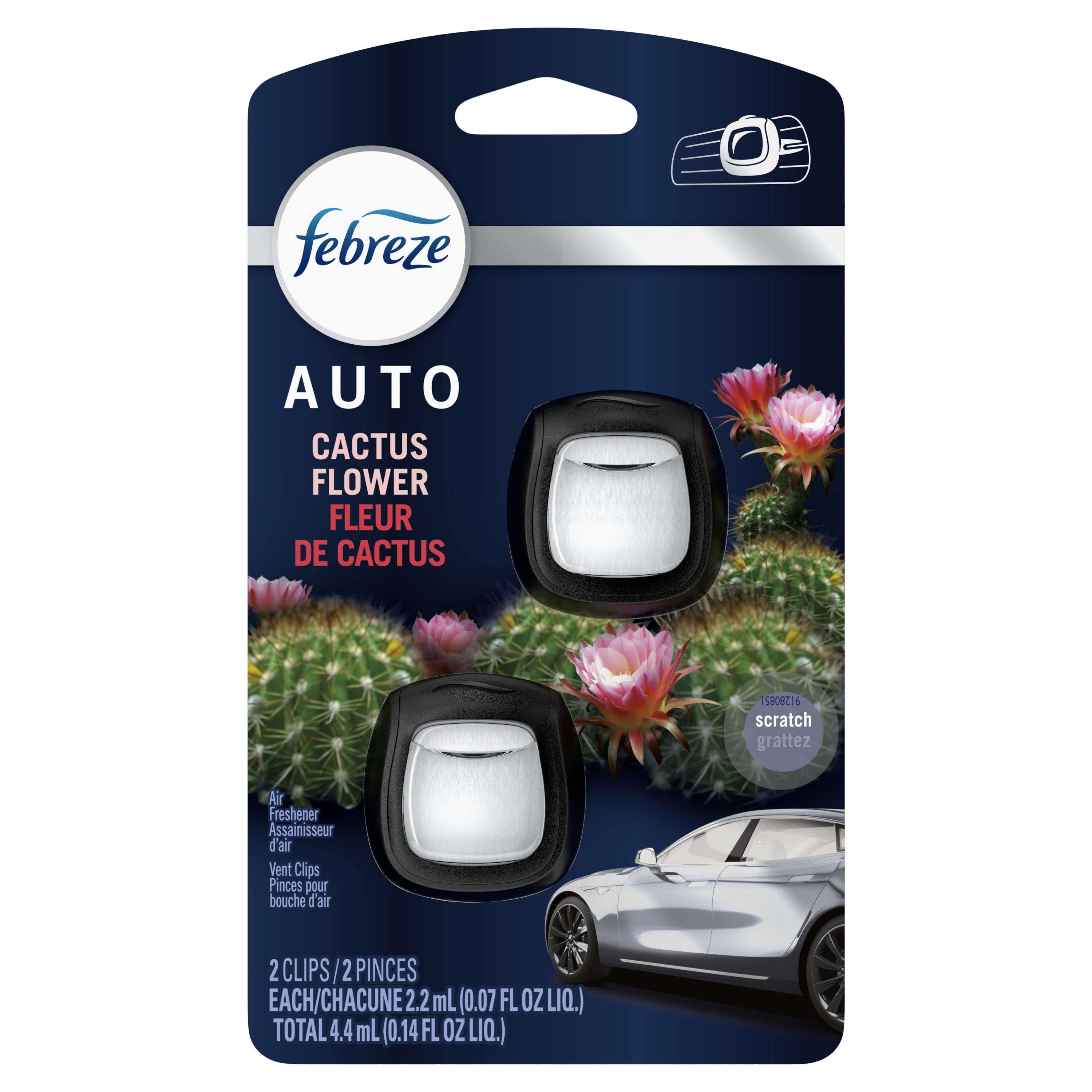 Febreze Auto Air Freshener Air Vent Clip Cactus Flower Scent, 2 Pack