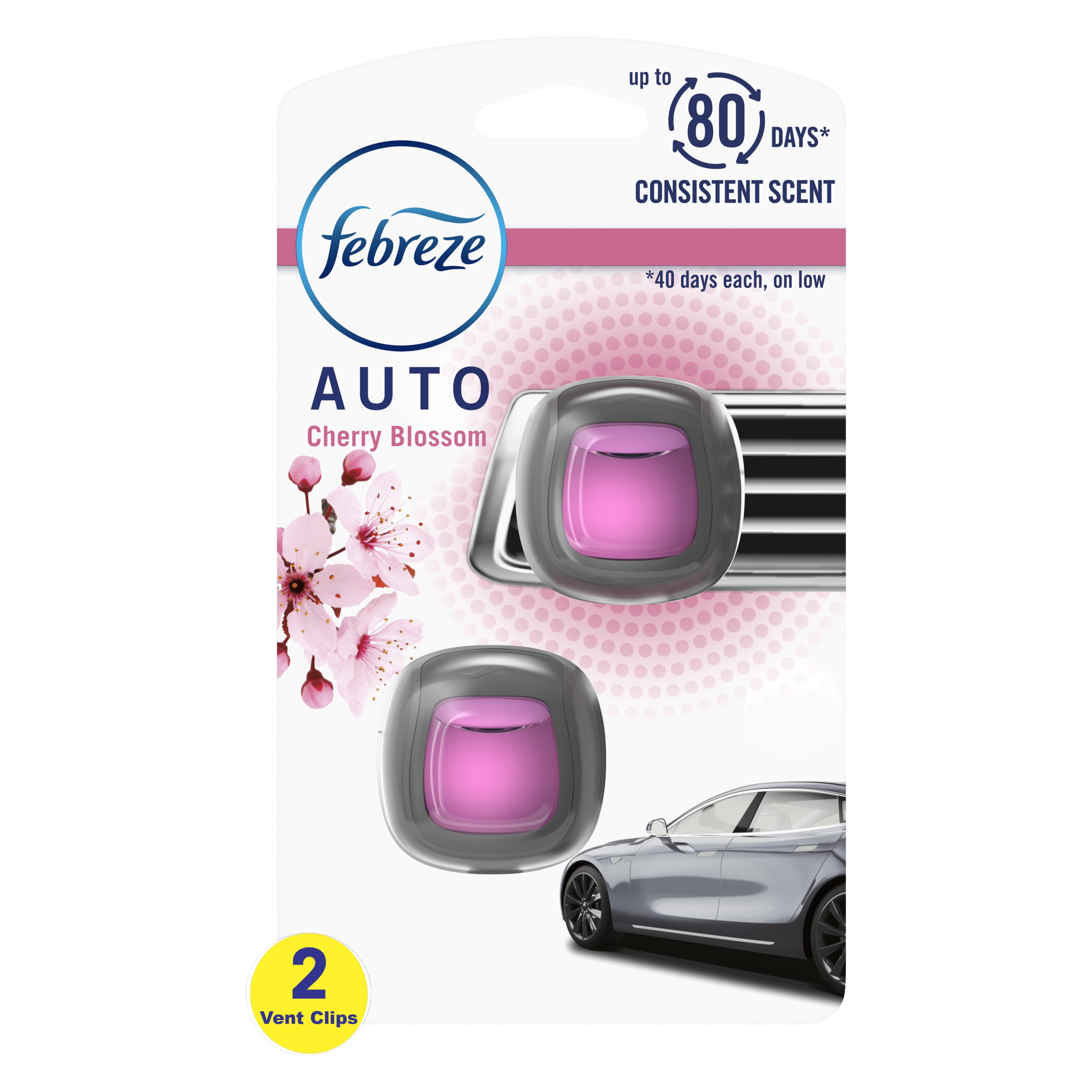 Febreze Auto Air Freshener Vent Clip Cherry Blossom Scent, .06 oz Car Vent  Clip, Pack of 2 