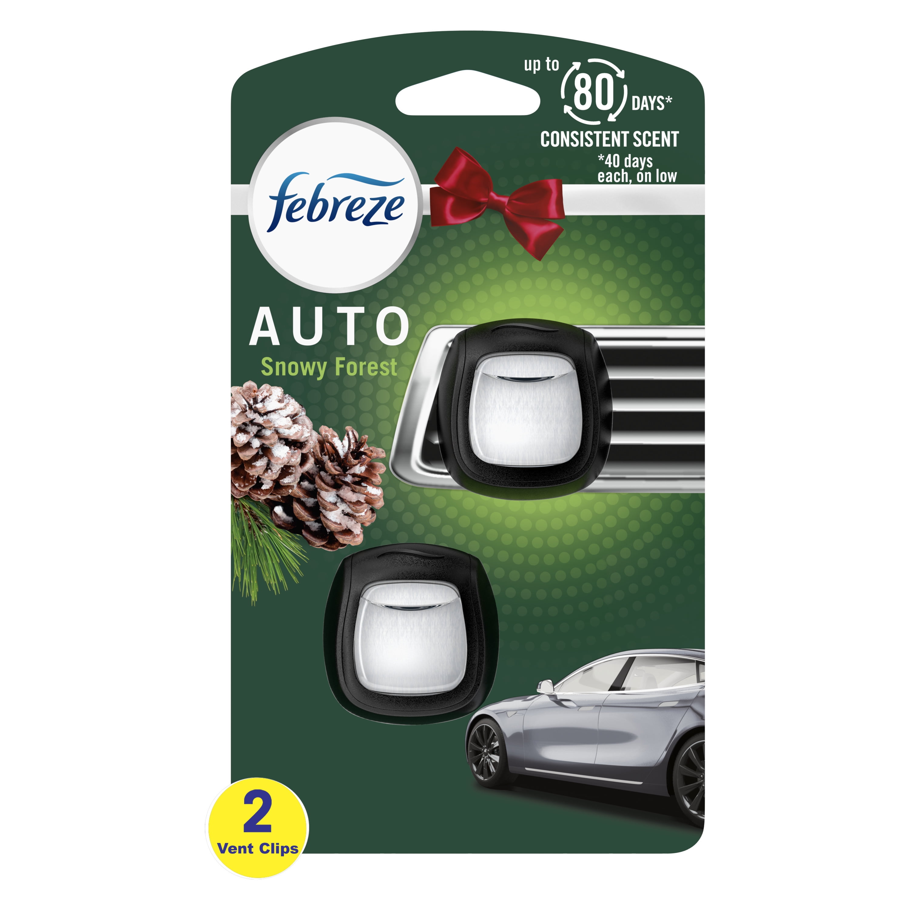 Febreze Auto Air Freshener Vent Clip, Snowy Forest, 0.07 fl oz, 2 Count