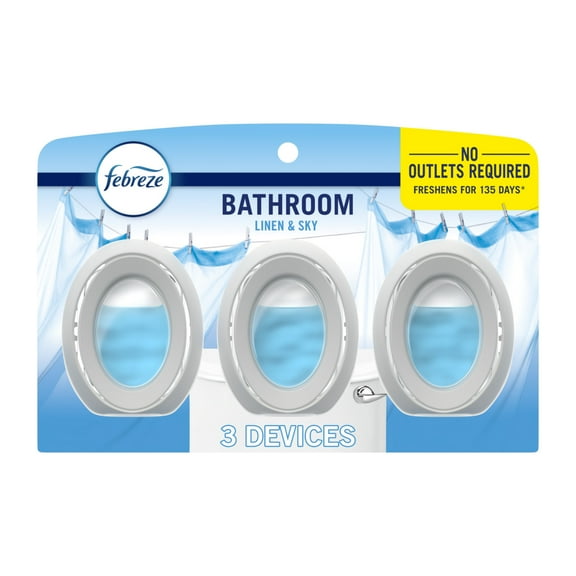 Febreze Bathroom Air Freshener, Odor-Fighting, Linen & Sky Scent, 3 Count