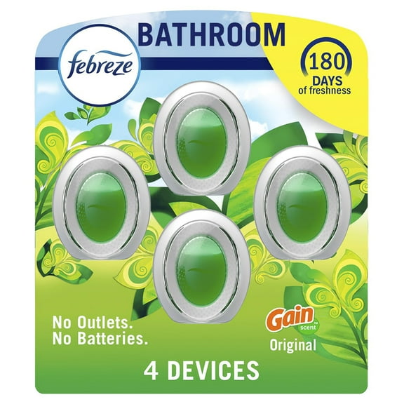 Febreze Bathroom Air Freshener, Odor-Fighting, Plug In Alternative, Air Fresheners for Home and Bathroom and Kitchen, Closet Air Fresheners, Gain Original Scent, 4 Count
