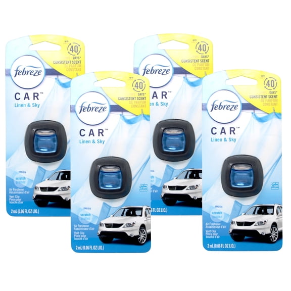 Febreze Car Vent Clip Air Freshener Linen & Sky Scent 2 mL (Pack of 4)