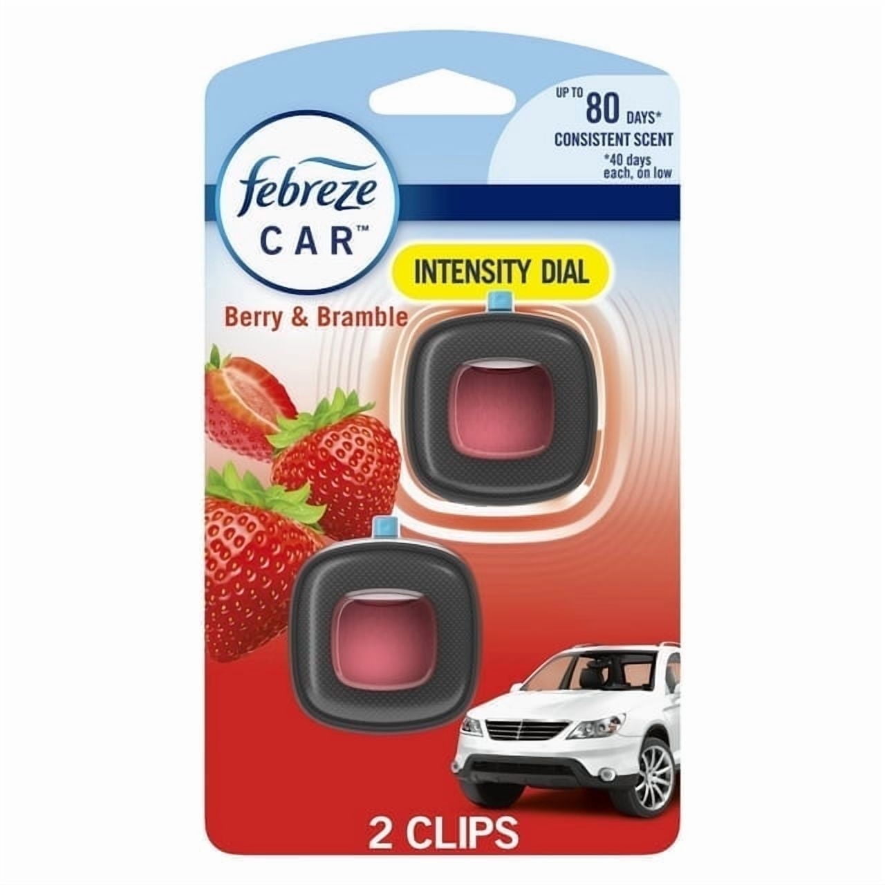 (  4 Pack ) Febreze Car Air Freshener, Odor-Fighting Car Vent Clip, Berry & Bramble, 2 Countt
