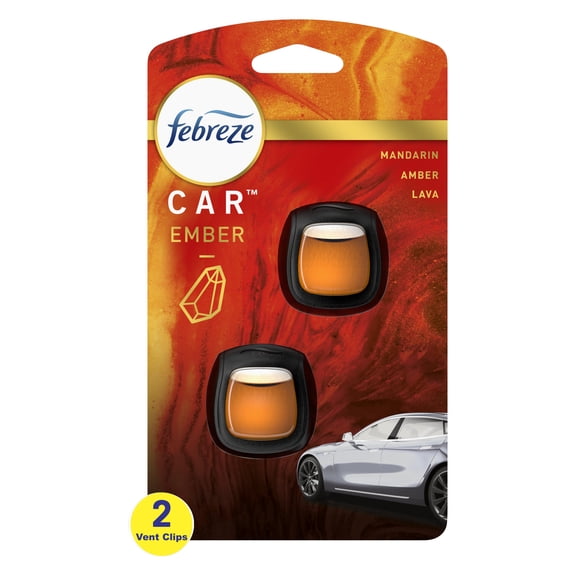 Febreze Car Air Freshener, Odor-Fighting Car Vent Clip, Ember, 2 Count