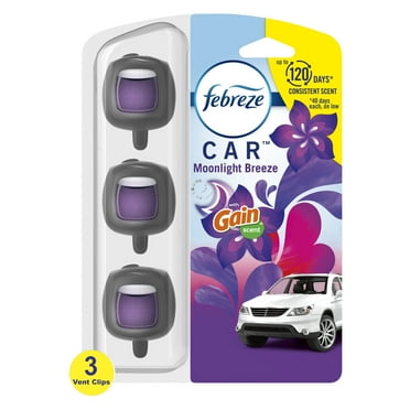 Febreze Car Air Freshener Odor-Fighting Car Vent Clip, Gain Moonlight Breeze, 3 Count