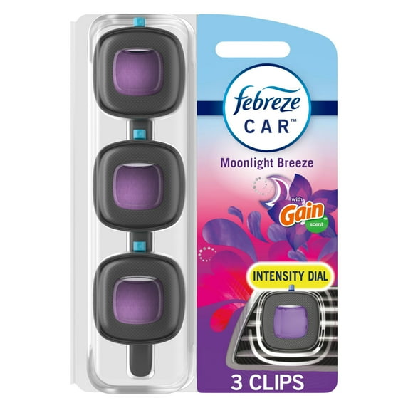 Febreze Car Air Freshener Odor-Fighting Car Vent Clip, Gain Moonlight Breeze, 3 Count