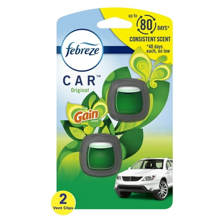 Febreze Car Air Freshener, Odor-Fighting Car Vent Clip, Gain Original, 2 Count
