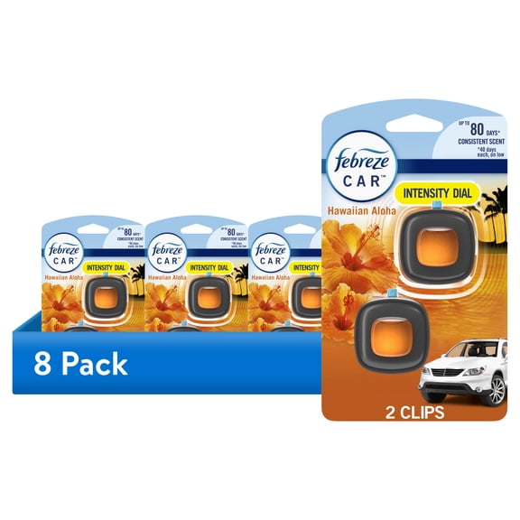 (8 pack) Febreze Car Air Freshener, Odor-Fighting Car Vent Clip, Hawaiian Aloha, 2 Count