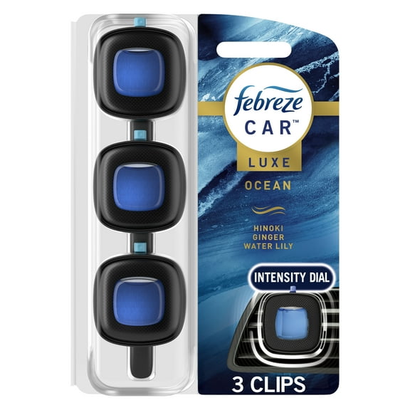 Febreze Car Air Freshener, Odor-Fighting Car Vent Clip, Ocean, 3 Count