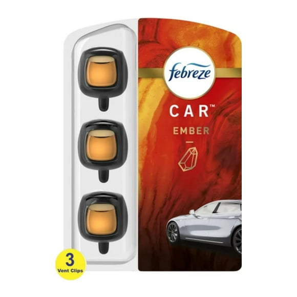 Febreze Car Air Freshener, Set of 3 Clips, Ember 0.7 Fl oz