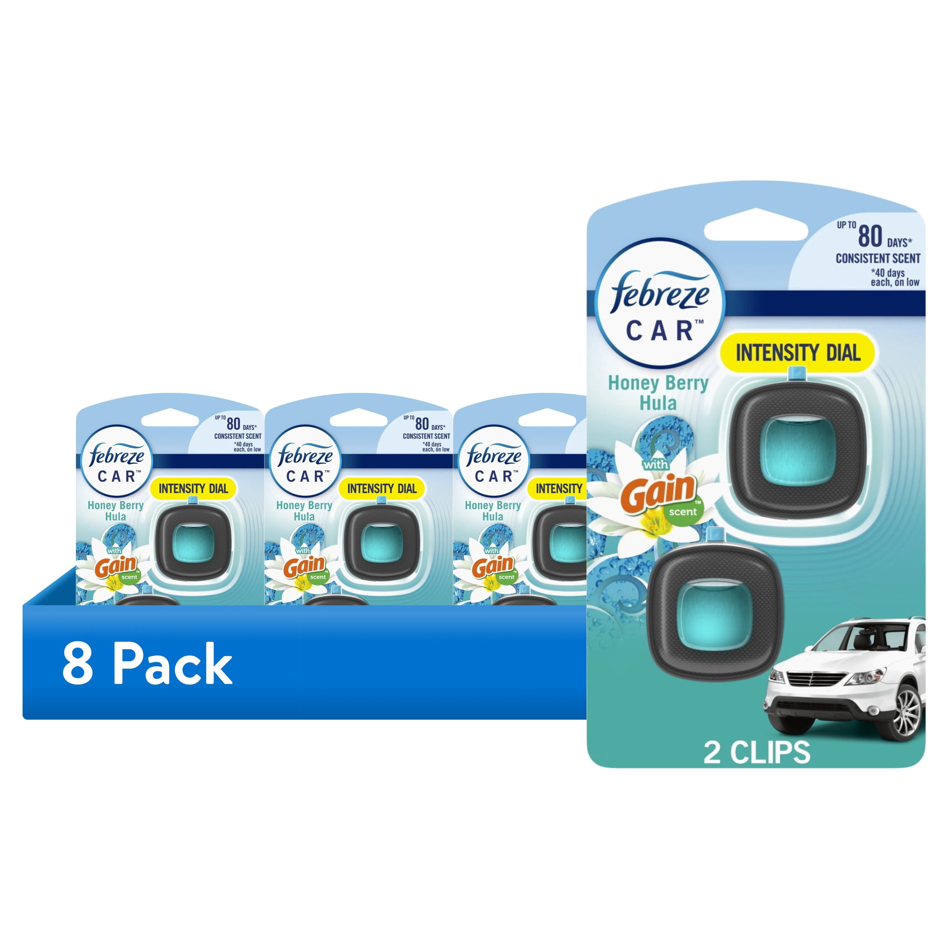 (8 pack) Febreze Car Air Freshener Vent Clip Gain Honey Berry Hula Scent, .06 oz. Car Vent Clip, 2 Count