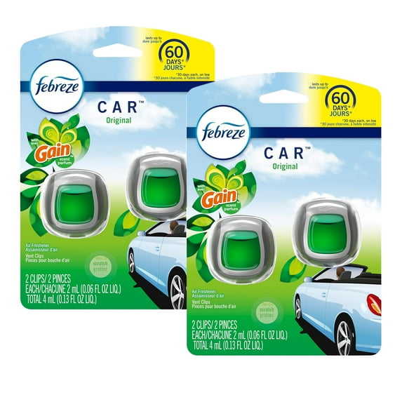 Febreze Car Air Freshener Vent Clip Gain Original Scent, 06 oz. Car Vent Clip, 2 Count, 2 Pack