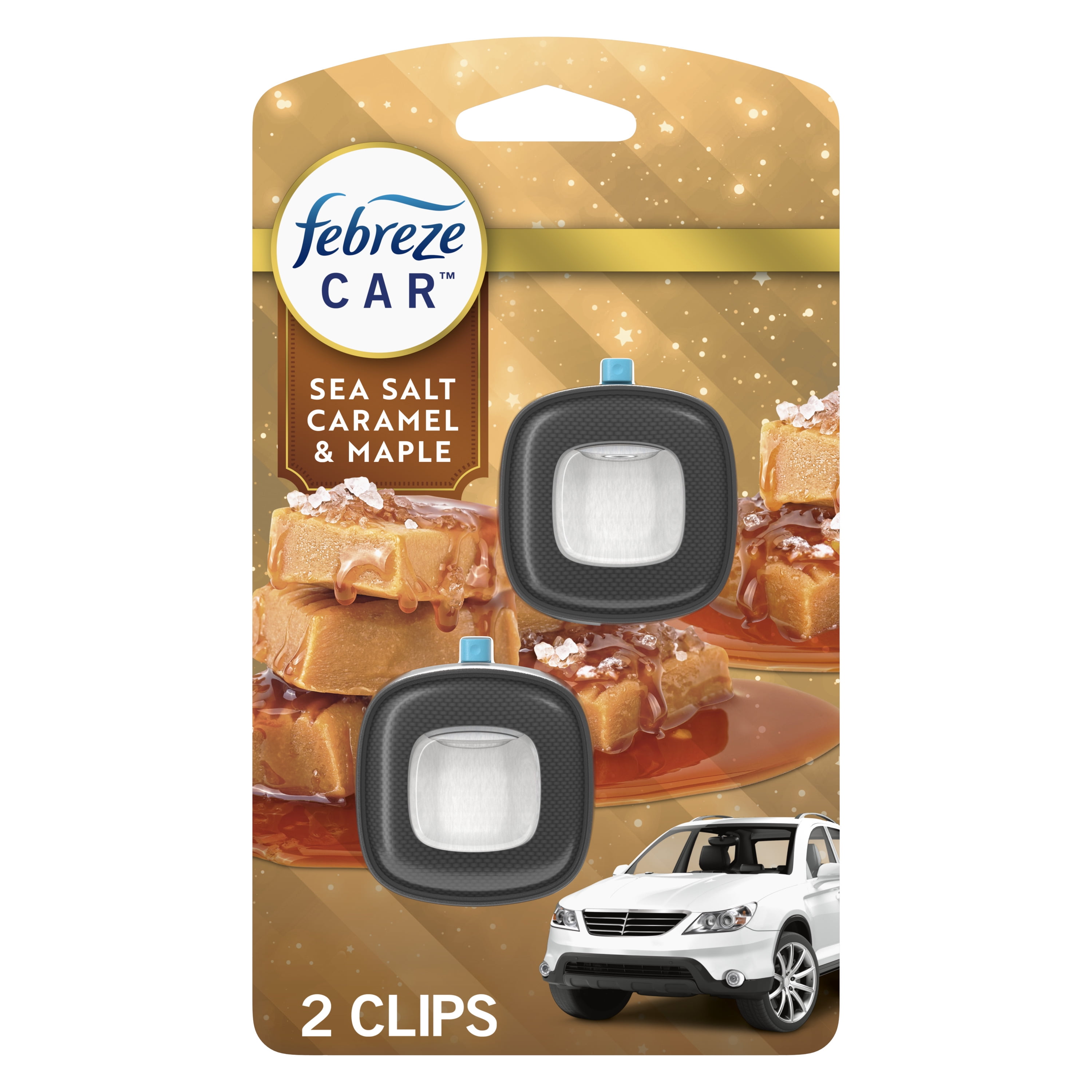 Febreze Car Air Freshener Vent Clip Sea Salt Caramel & Maple Scent , 07 oz. Car Vent Clip, Pack of 2