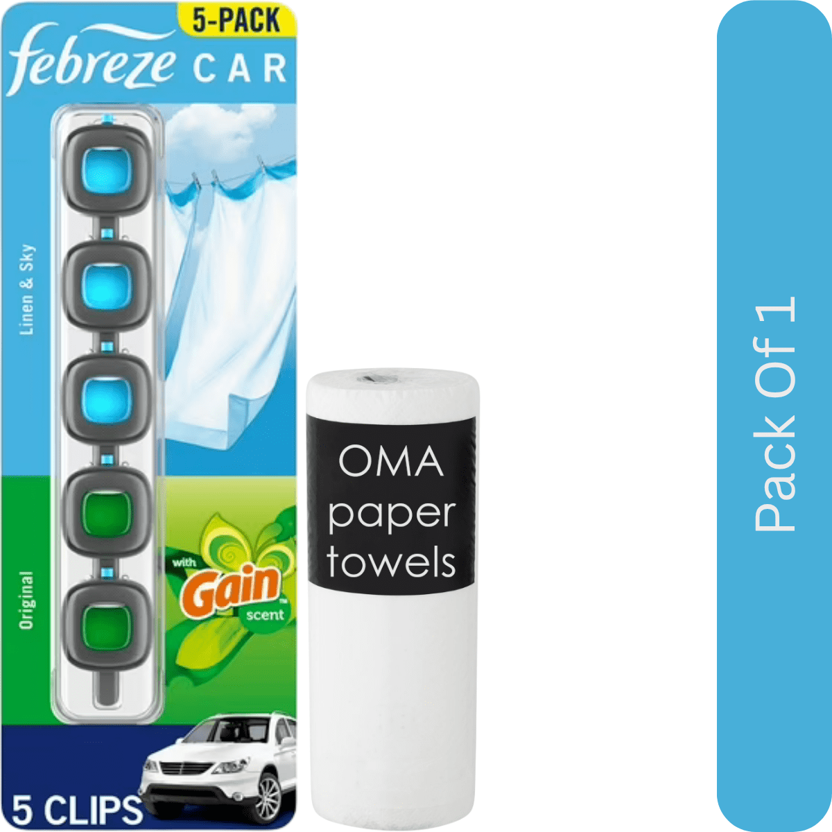 Febreze Car Air Freshener Vent Clips – Choose Scent (5 Clips + Storage Case)-With Paper Towel By OMA
