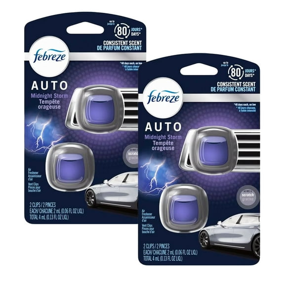 Febreze Car Air Freshener Vent Clips, Midnight Storm Scent, 2-Clips: Automotive Odor Eliminator for Car Vent, Long-Lasting Car Freshener Clips, 2 Pack