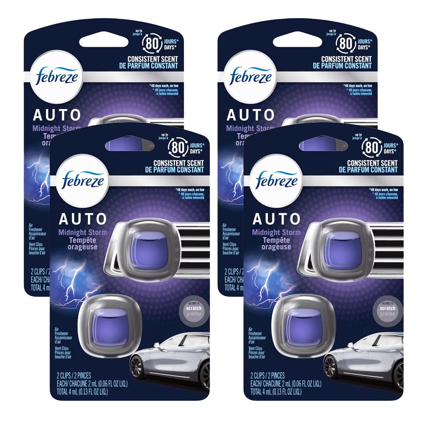 Febreze Car Air Freshener Vent Clips, Midnight Storm Scent, 2Clips Automotive Odor Eliminator
