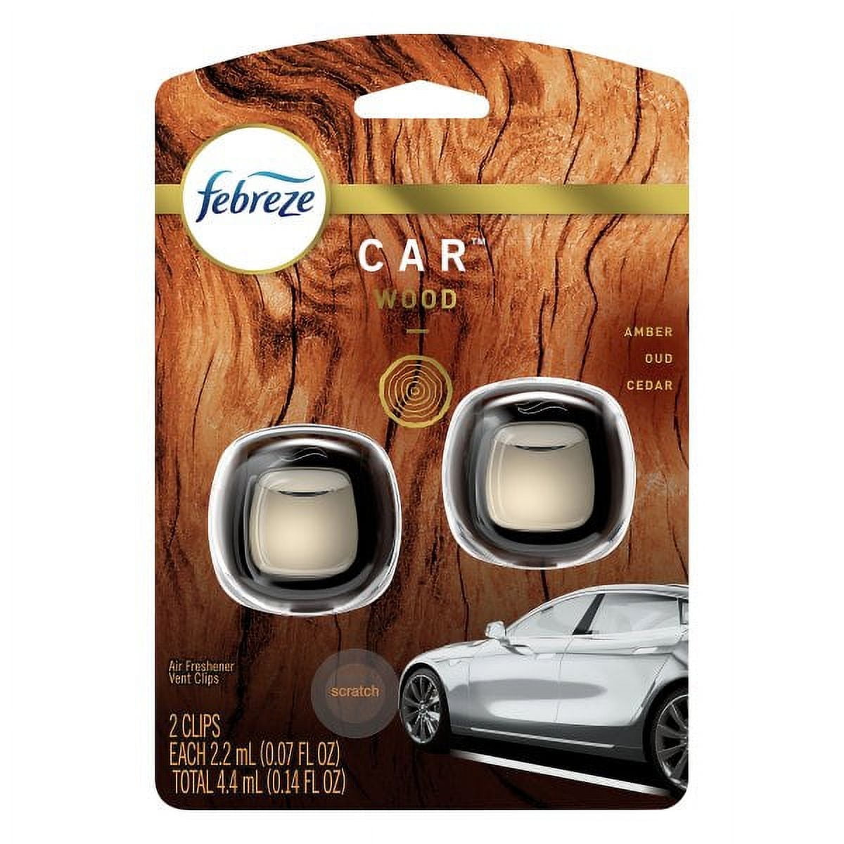 Febreze Car Air Fresheners, Wood Scent, Odor Eliminator Vent Clips (2 Count)