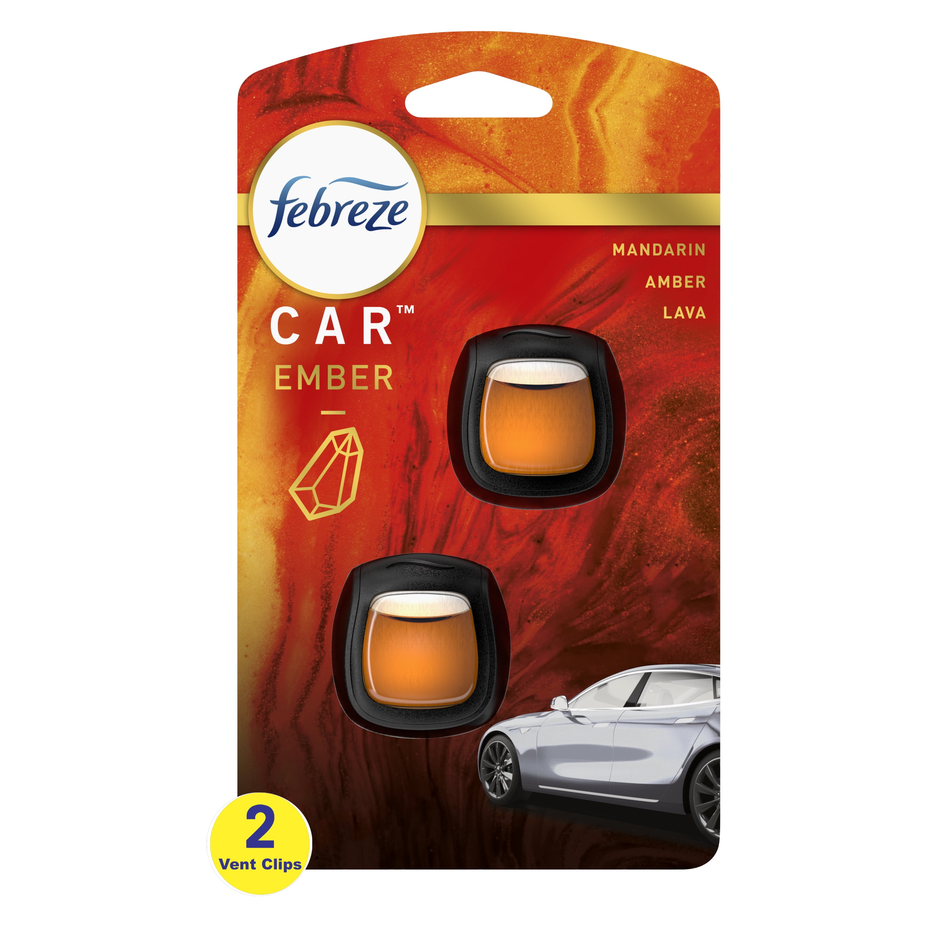 Febreze Car Air Freshener, Ember, Vent Clips - 2 pack, 2.2 ml clips