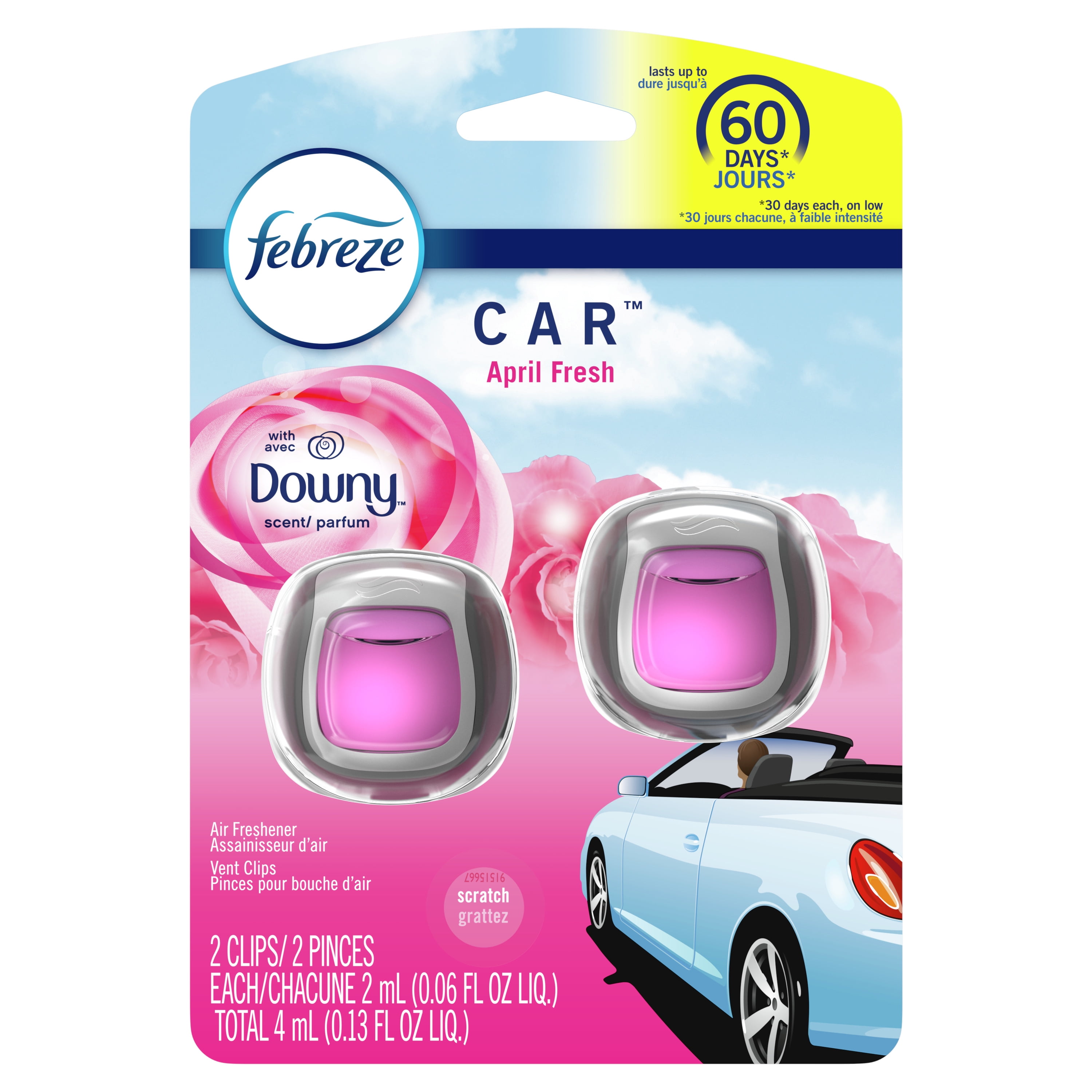 Febreze Car Odor-Eliminating Air Freshener, Downy April Fresh, 2 Ct