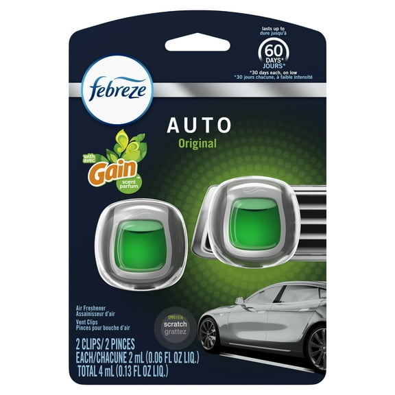 Febreze Car Odor-Eliminating Air Freshener, Gain Original, 2 ct