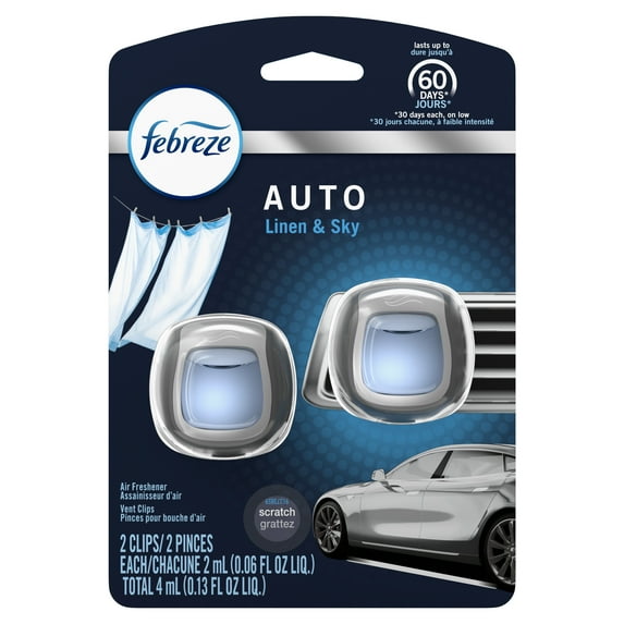 Febreze Car Odor-Eliminating Air Freshener, Linen and Sky, 2 ct