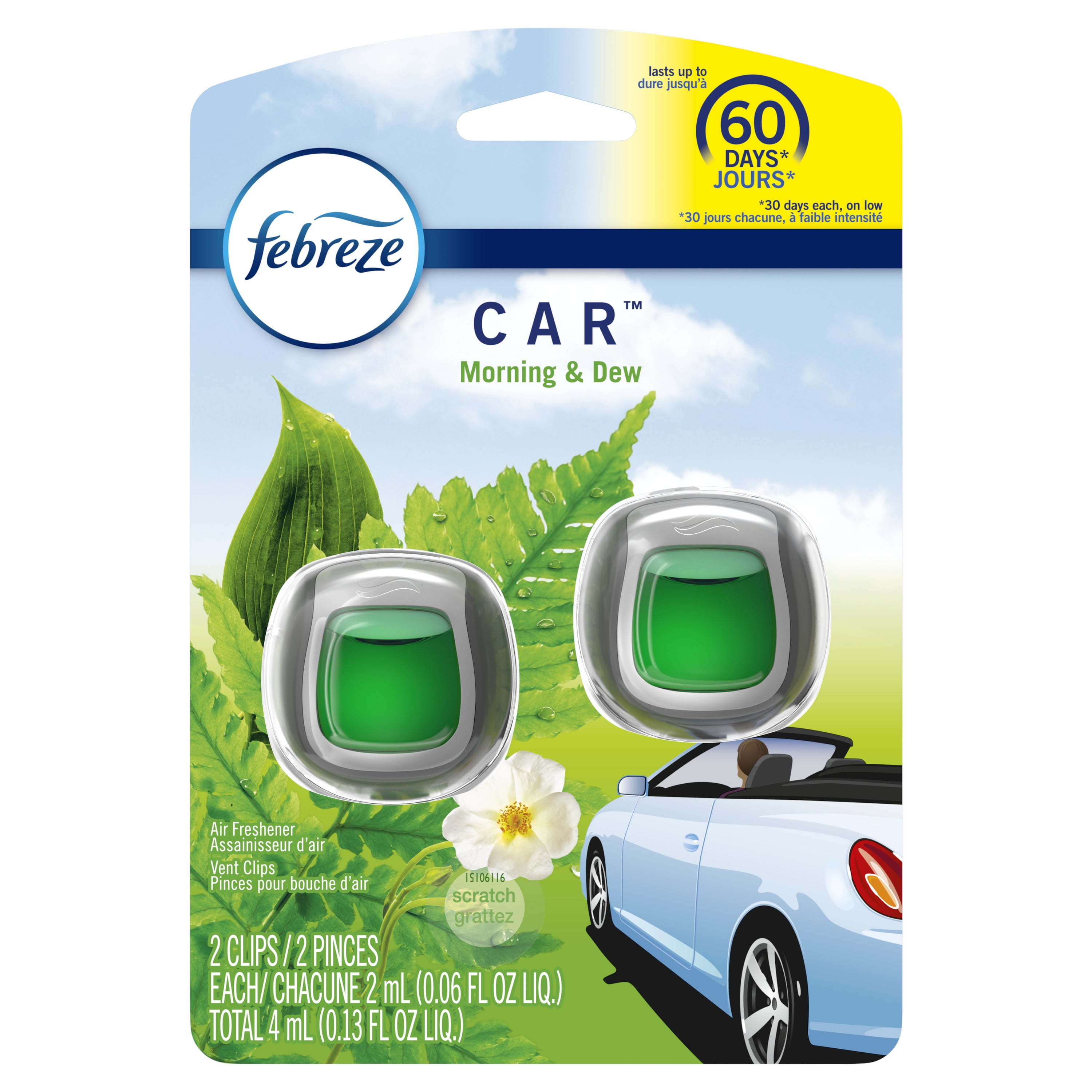 Febreze Car Odor-Eliminating Air Freshener, Morning Dew, 2 ct
