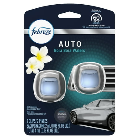 Febreze Car Odor Eliminating Air Freshener Vent Clip, Bora Bora Waters Scent, 2 Count