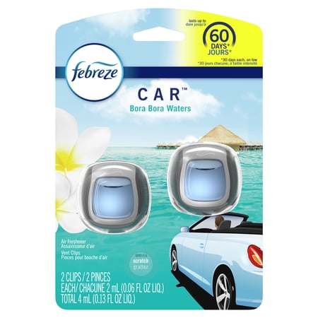 Febreze Car Odor-Eliminating Freshener Vent Clip Bora Bora, .06 oz, 2 Pack