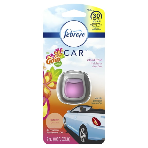 Febreze Car Odor-Fighting Air Freshener Vent Clip with Gain Scent, Island Fresh, 1 count