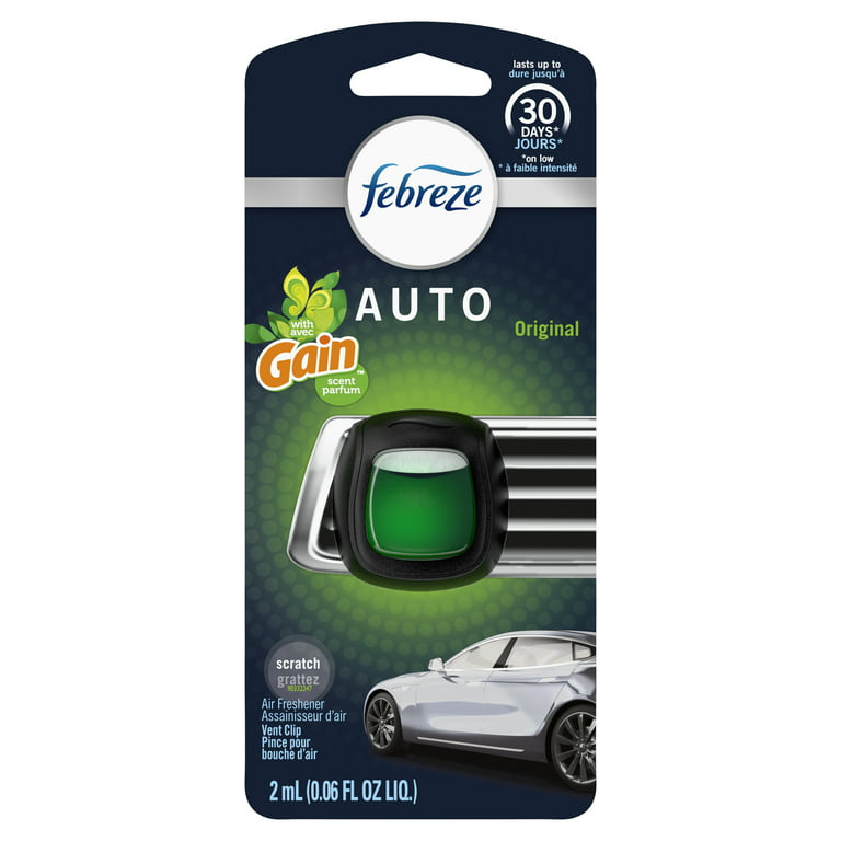 Febreze Car Odor-Eliminating Air Freshener Vent Clip with Gain Scent -  Original, 0.06 oz