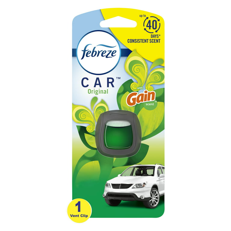 Febreze Car Odor-Fighting Air Freshener Vent Clip with Gain Scent,  Original, 1 count 