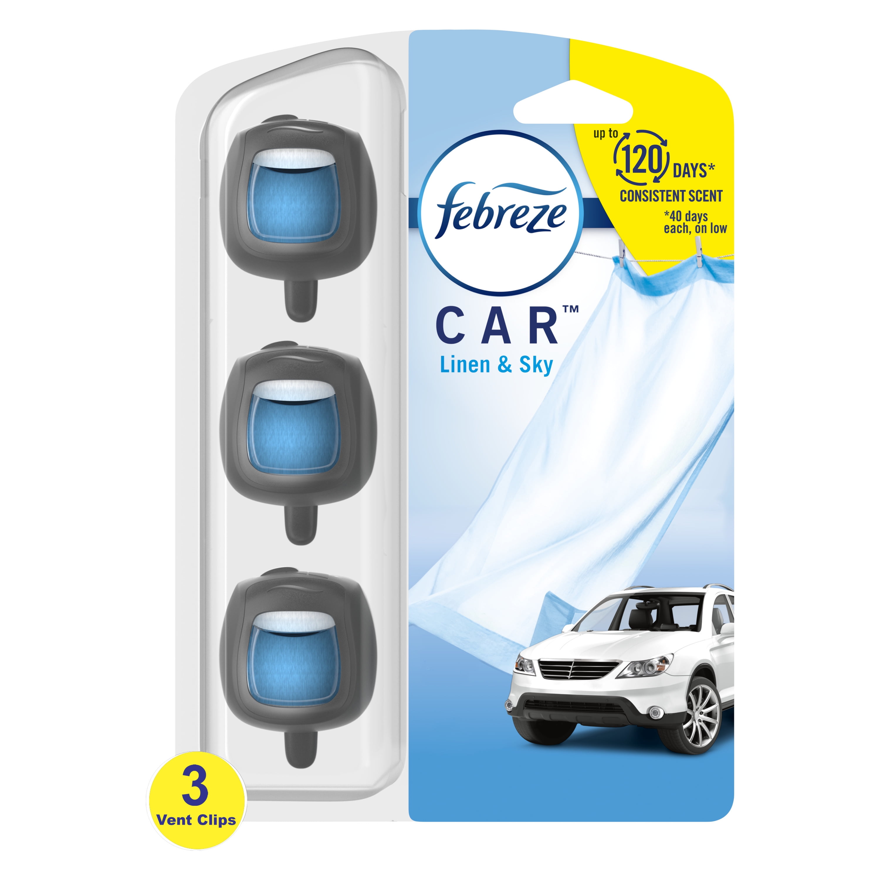 Febreze Auto Odor Eliminating Air Freshener Vent Clips, New Car Scent, .06  oz, 2 Count