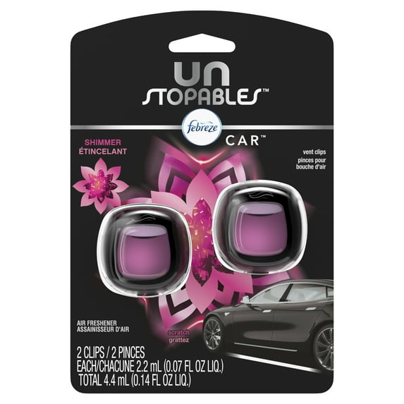 Febreze Car Unstopables Air Freshener Vent Clip, Shimmer, 2 count