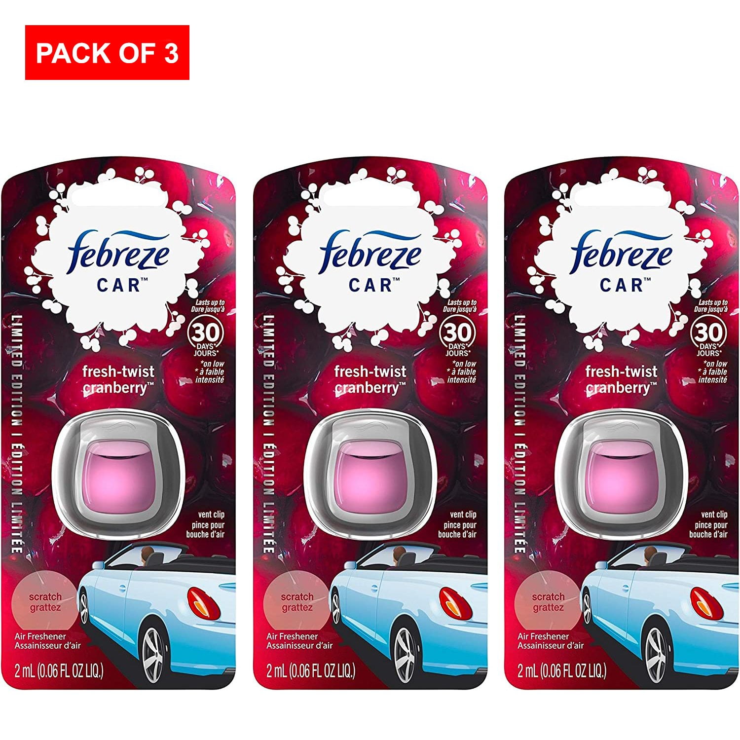 Febreze Car Vent Clip Air Freshener FreshTwist Cranberry Holiday