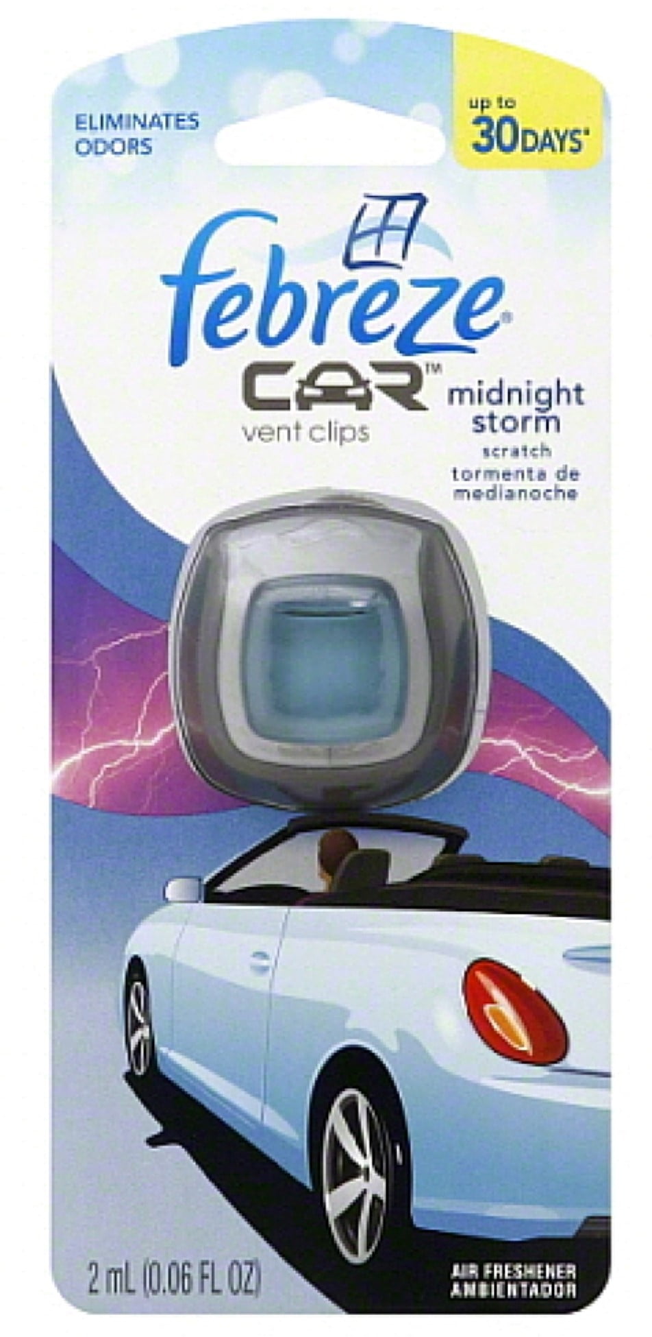 Febreze Auto Odor-Eliminating Car Freshener Vent Clip, Midnight