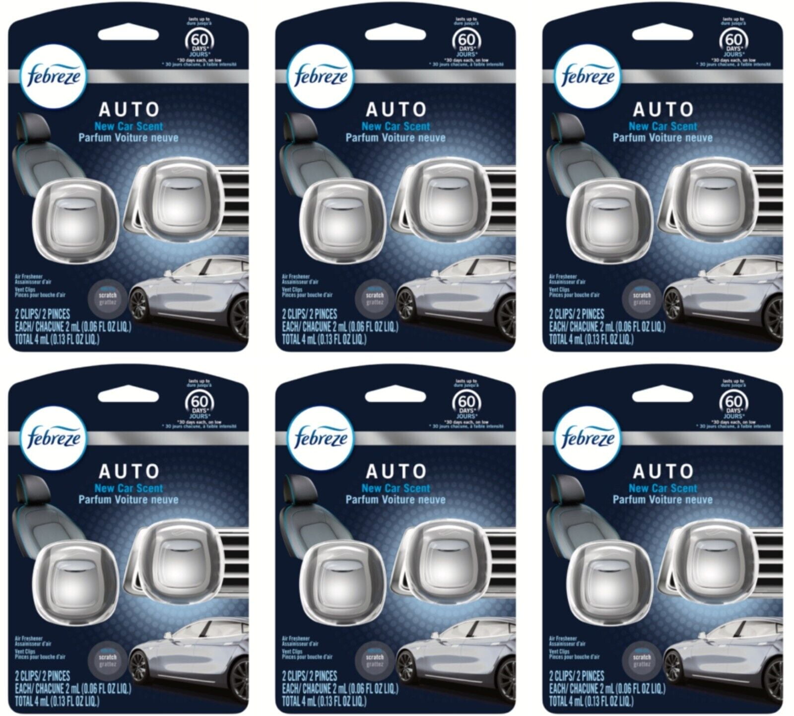 Febreze Car Vent Clip Air Freshener, New Car Scent, .06 Fl. Oz Each, 6